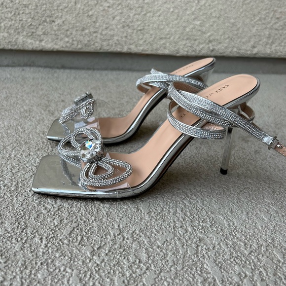 Cult of Coquette Elizabeth silver double bow heels size 8.5 - Picture 5 of 12